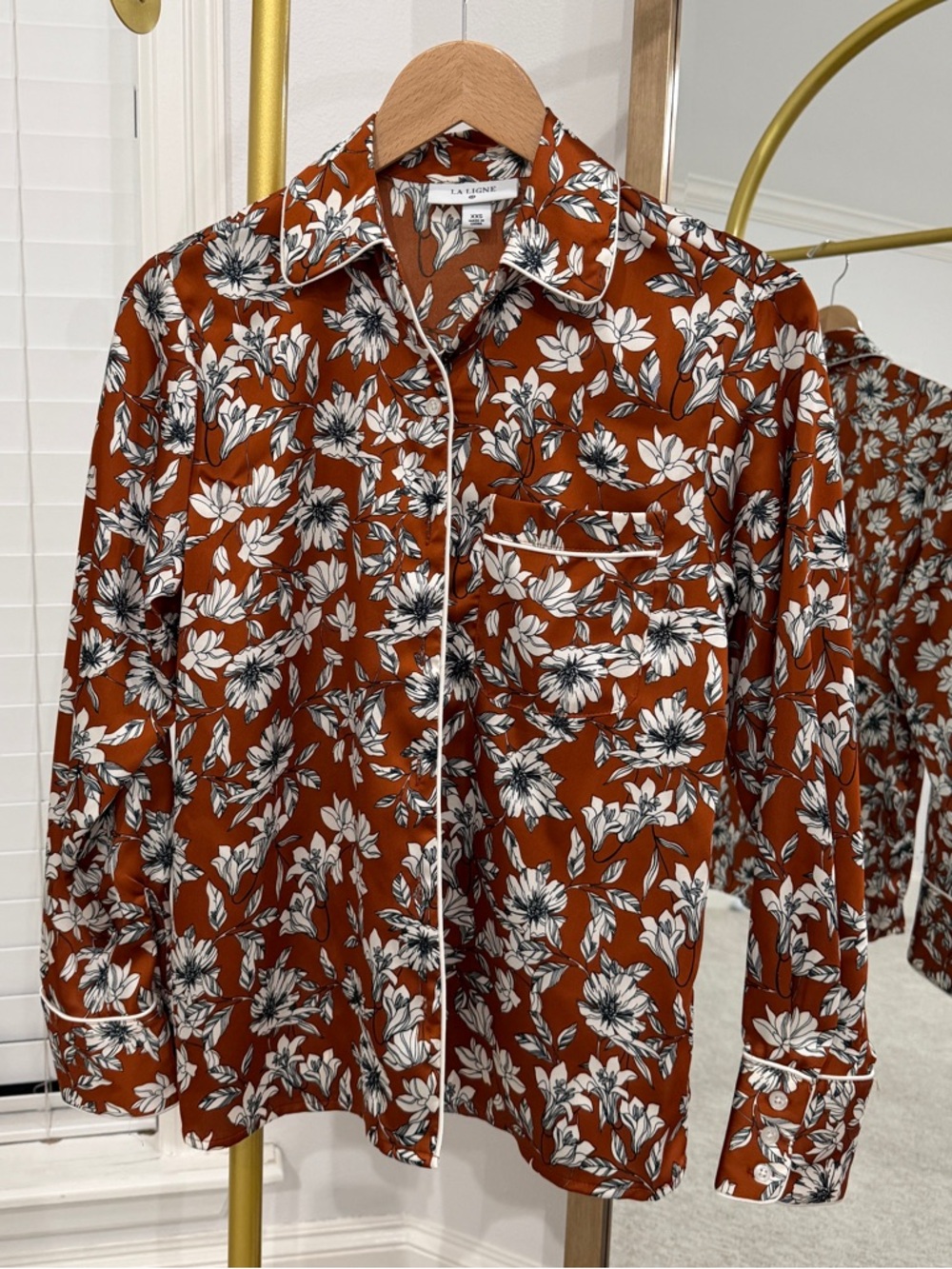 La Ligne Rust Floral Button-Front Shirt